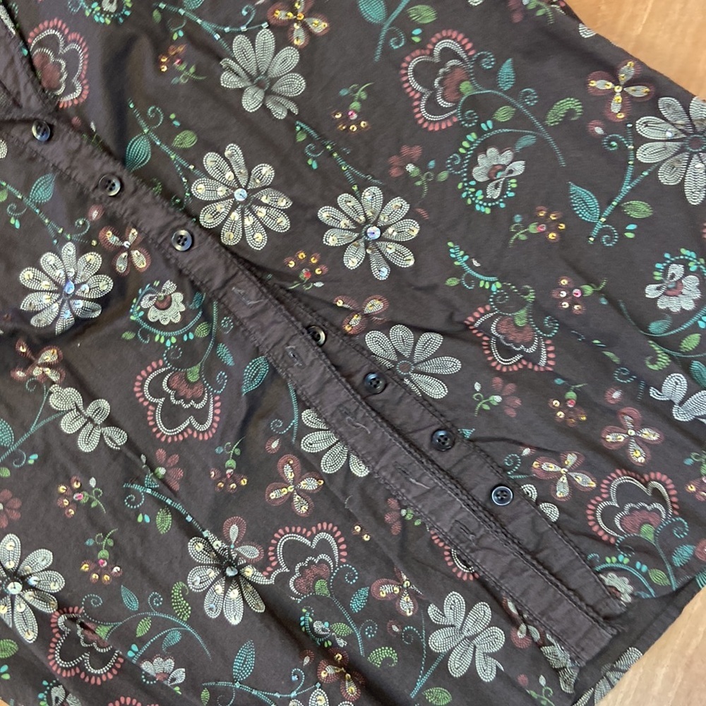 Anthropologie Autograph Brown Sequin Embellished 100% Cotton Blouse Size XL - Picture 9 of 10